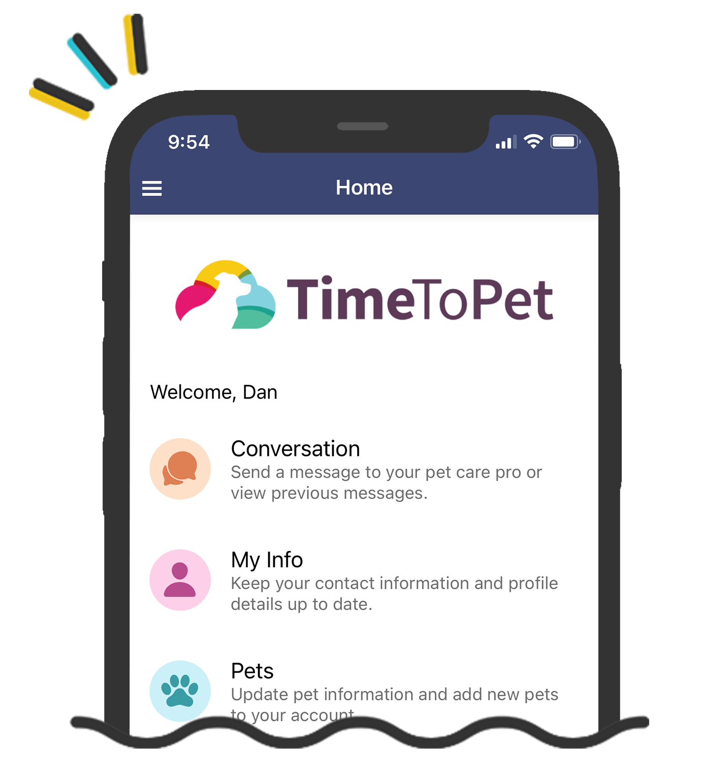 pet sitting app homescreen