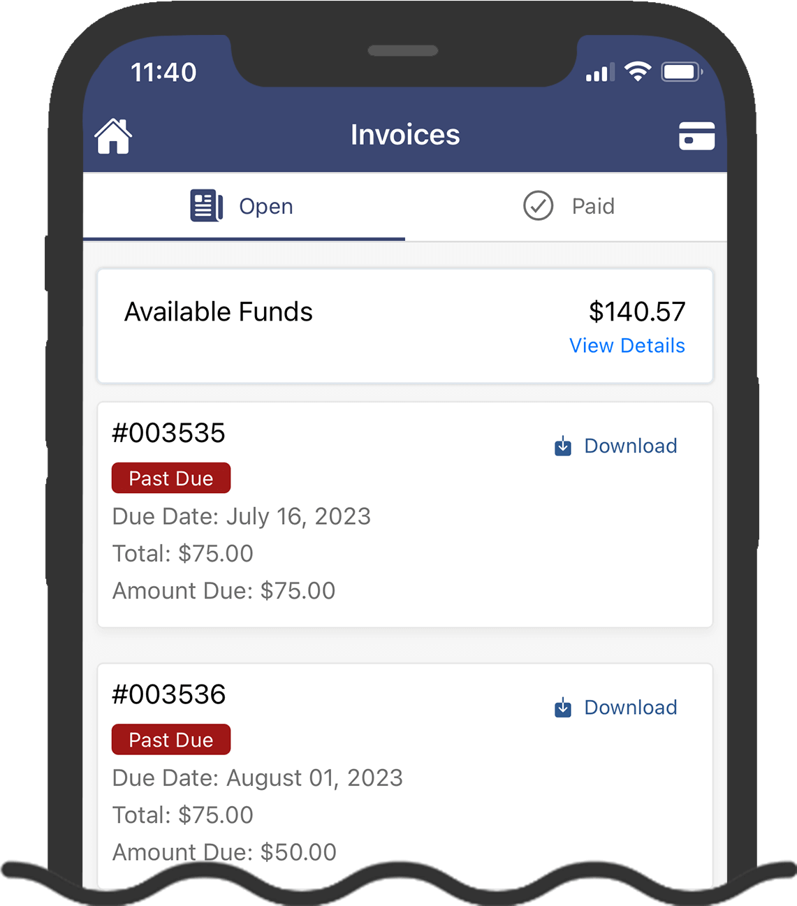 invoices and payments on phone